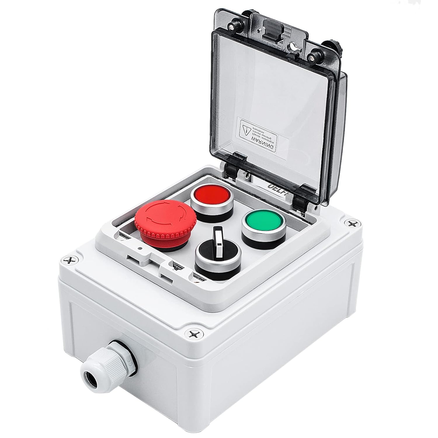 IP67 Button Switch Outdoor Waterproof Box 4 Push Button Red Green Self-Resetting Emergency Stop Button Rotary Button with Protective Cover(AC/DC 6A-110V/3A-240V/2.5A-380V)