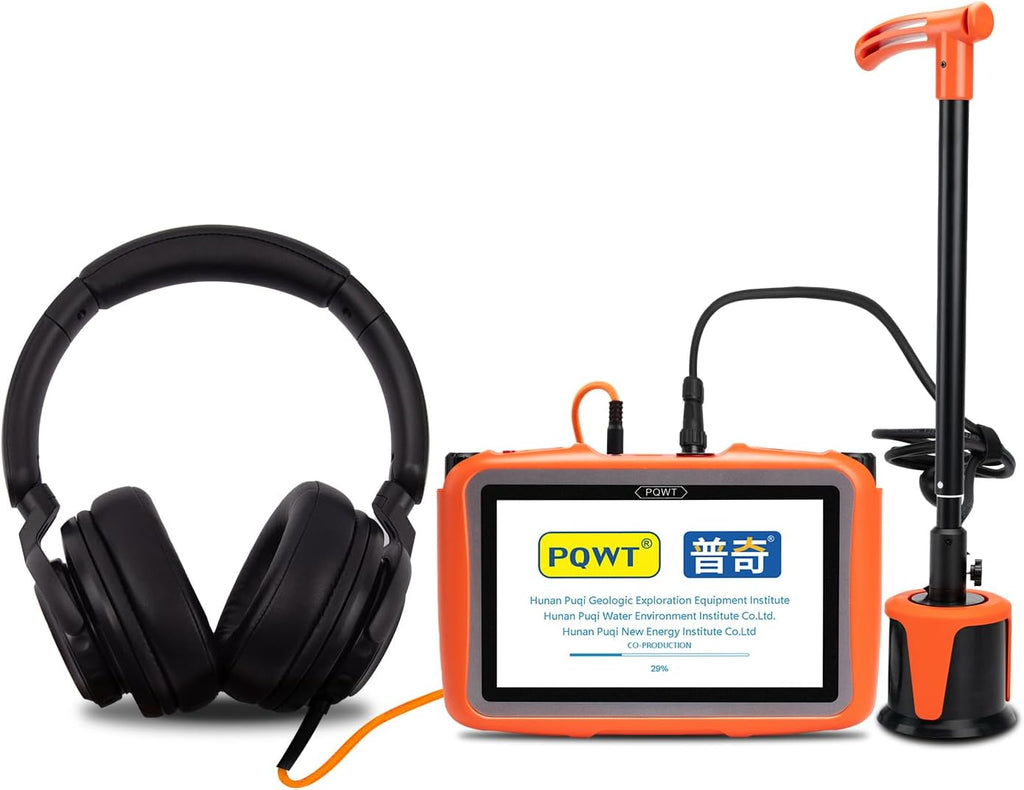 PQWT L2000 Underground Water Leak Detectors for Outdoor Wall Water Pipe Detector Machine Middle Sensor Acoustic Pipeline Leakage Detection Kit Noise Reduction Headphone Smart Touchscreen Carry Case