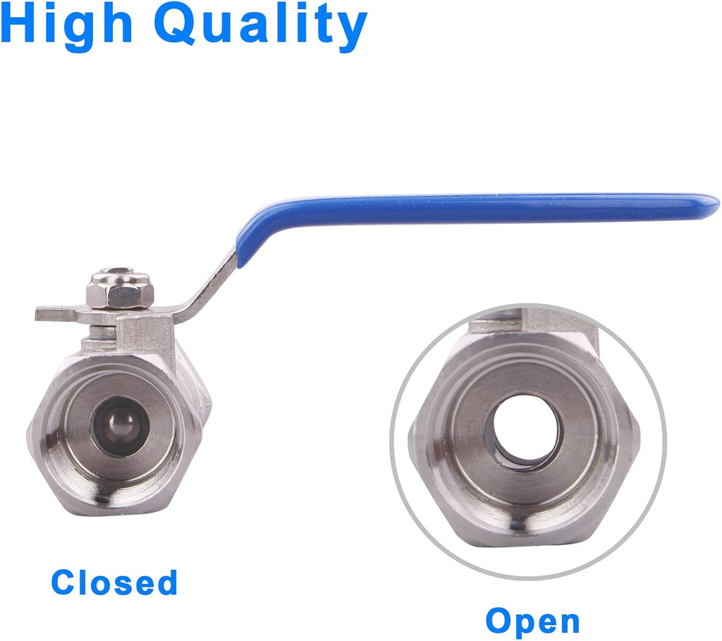 DERNORD Stainless Steel Ball Valve 1PC Type 0.5 Inch NPT Standard Port for Water, Oil, and Gas (Pack of 2)