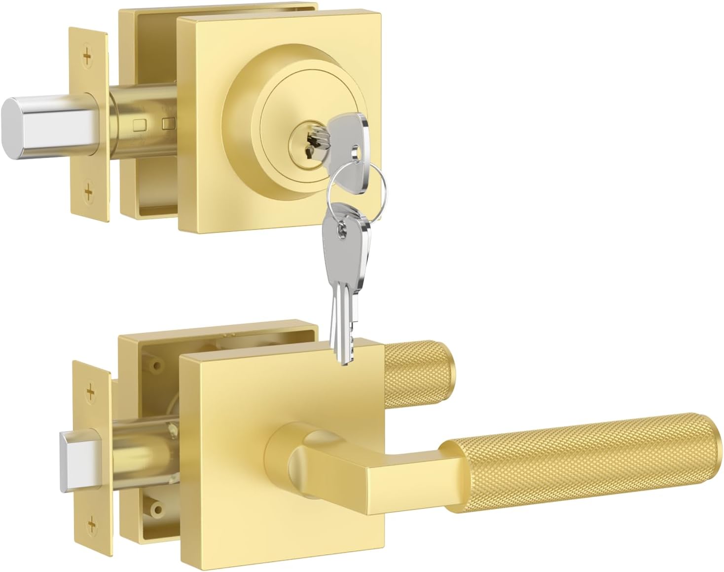 Asidrama Premium Gold Zinc-Alloy Front Door Lock Set: Double Cylinder Deadbolt, Heavy Duty Security Handleset for Left/Right Exterior Doors, Universal Entry Locks (1 Pack)