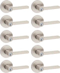 Kwikset Halifax Entry Door Handle with Lock and Key, Secure Keyed Reversible Lever Exterior, For Front Entrance and Bedrooms, Satin Nickel, 10 Pack, Pick Resistant SmartKey Rekey Security and Microban