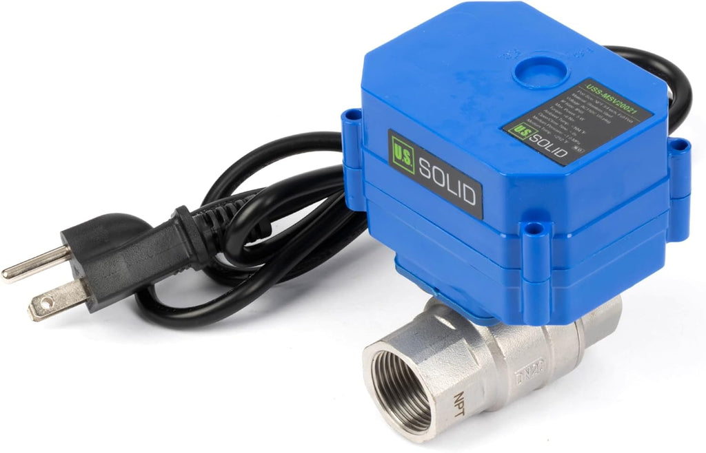 U.S. Solid 3/4" Motorized Ball Valve with US Plug 110VAC Stainless Steel Electrical Ball Valve,Auto Return, Normally Open