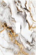 Luxurious Marble Abstract White Gold Tile Modern Simplicity Decorative Light Switch Cover 1 Gang Single Toggle Device Electrical Faceplate Switchplates Decorator Outlet Wall Plate for Bathroom Kitchen