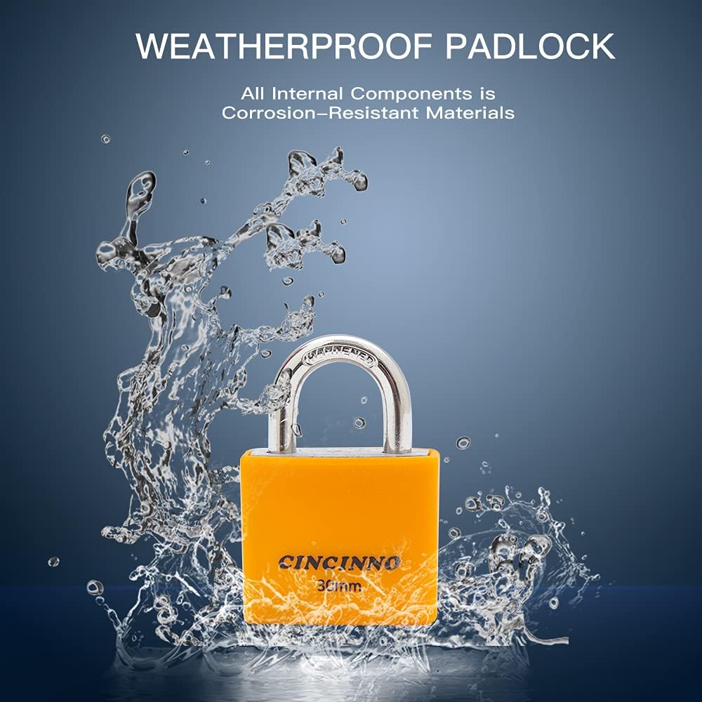 Set of 8 Small Locks，Covered Aluminum Keyed Alike Padlocks，30MM Weatherproof Lock with Same Key,Outdoor Padlock for Sheds, Storage Unit ，School Gym Locker, Toolbox