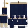 Bathroom Accessory Set - Navy Blue Bathroom Set, 12PC Bathroom Accessories Set, Blue Bathroom Accessories Set, Mini Trash Can, Toilet Brush, Trash Can & Soap Dispenser