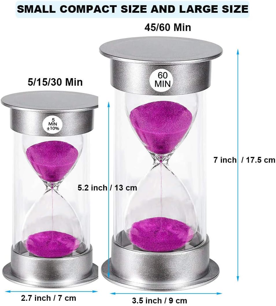 Sand Timer 45 Minute Hourglass Timer, Silver Sand Clock 45 Minutes, Plastic Sand Watch 45 Min, Hour Glass Sandglass Timer for Kids, Games, Classroom, Kitchen, Decorative (45 Min, Purple Sand)