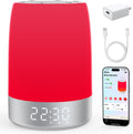 Smart Red Light Therapy Lamp & Sleep Sound Machine for Bedroom with Alarm Clock, Night Light with App Control, 5-Level Red Light (620–690nm), 32 White Noises, Custom Timer, 2600mAh Battery, 7 Alarms