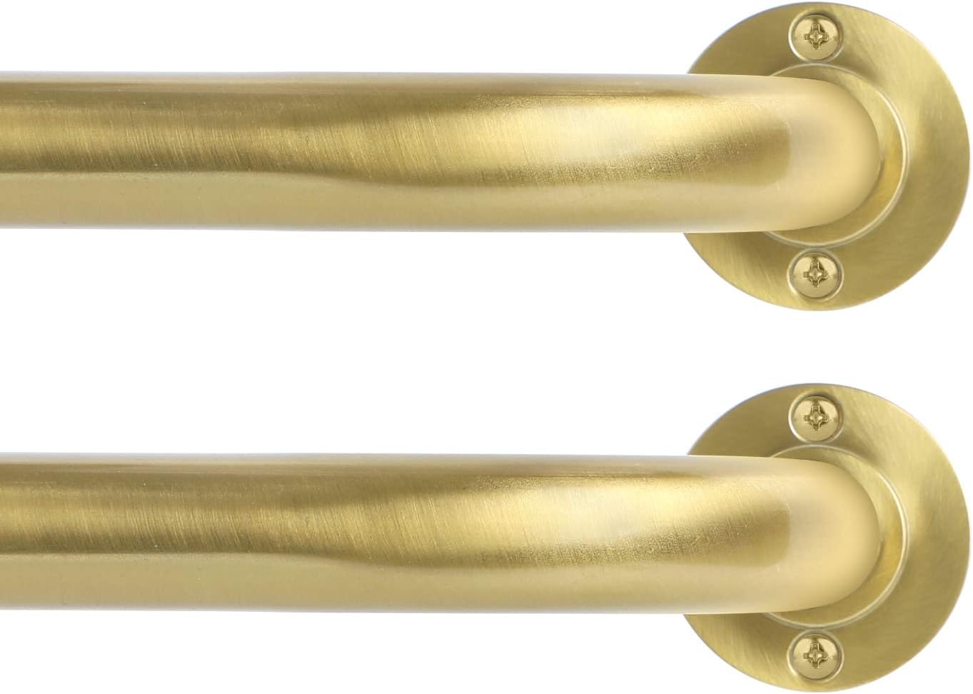Gold Wrap Around Curtain Rods 2Pack:Blackout Heavy duty Adjustable Window Curtain Rod for Bedroom,Industrial Darkening Curved French Metal Single Drapery Rods Easy Install,Brushed Gold 48-90"