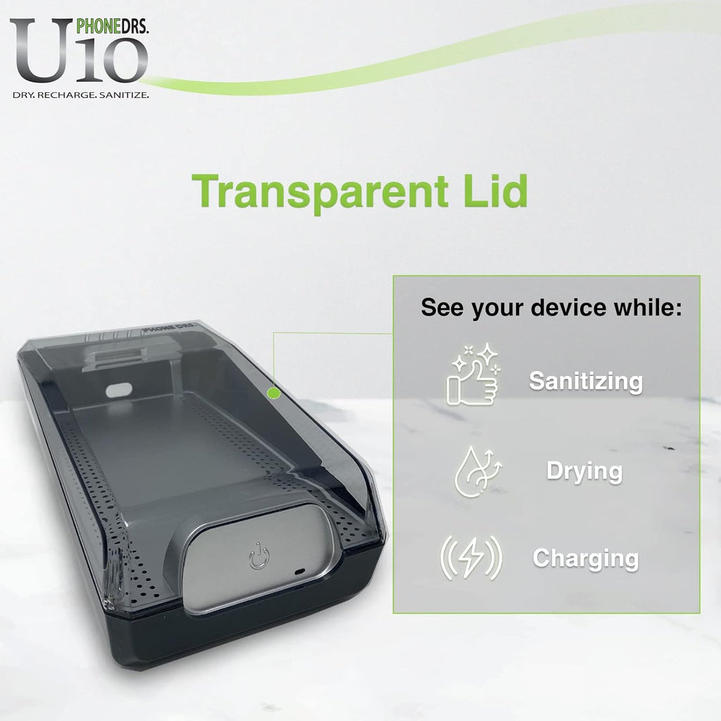 U10 UV-C Cell Phone Sanitizer with Dryer and Charger | Cleans, Dries and Charges All Phones