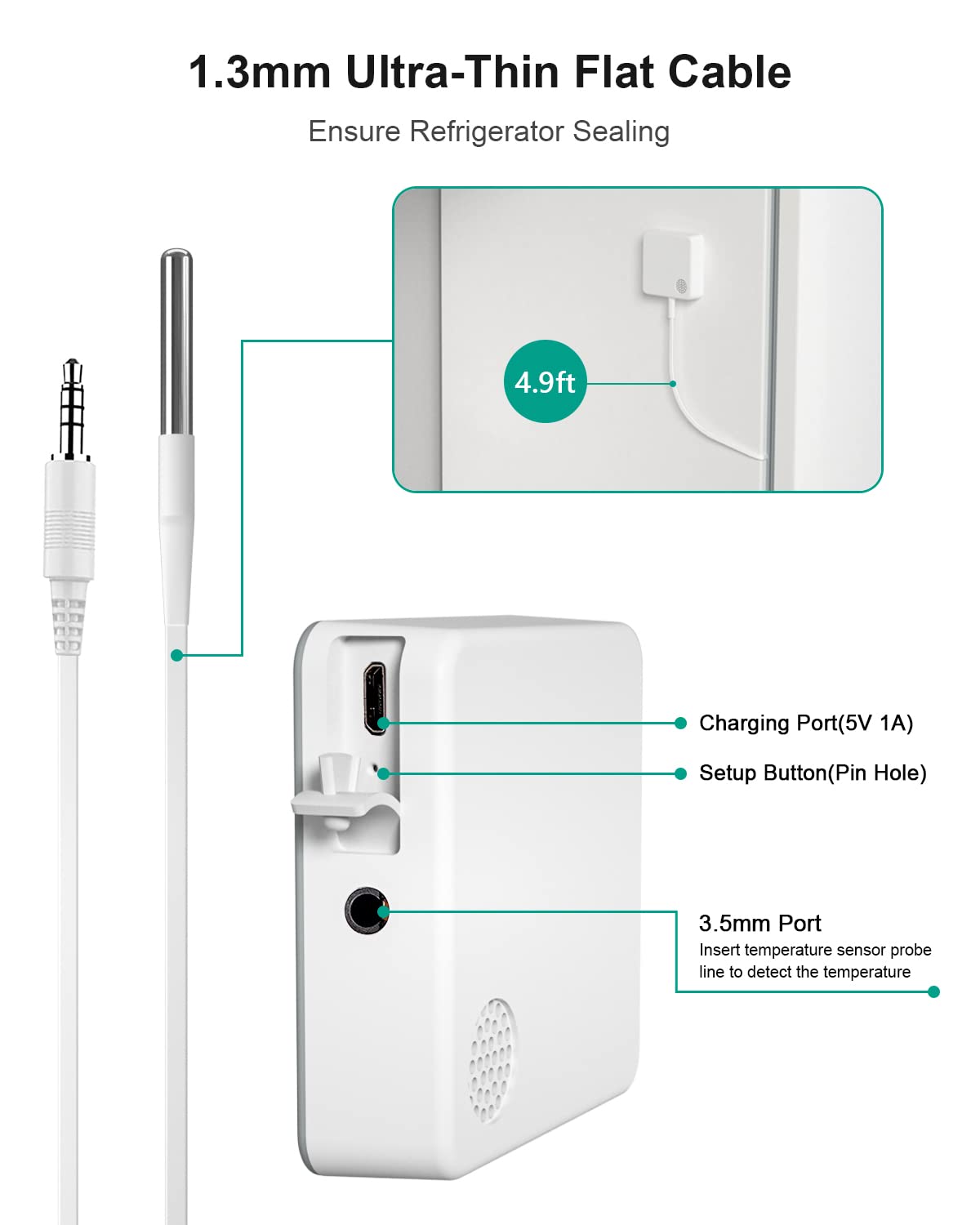 MOCREO WiFi Thermometer Freezer Alarm, Email Alert, App Notification, Data Record Export, No Subscription Fee, Remote Wireless Temperature Sensor for Refrigerator, Freezer, Hot Tub (2 Pack)