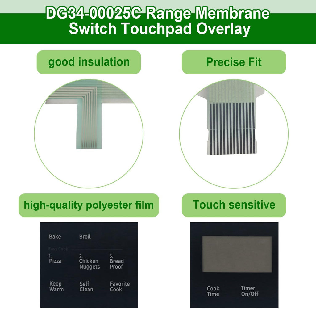 DG34-00025C Range Membrane Switch Touchpad Overlay-Compatible with Samsung Stove/Oven NX58R4311SS/NX58R4311SG,Replaces 4963022/AP6885265/PS12721647