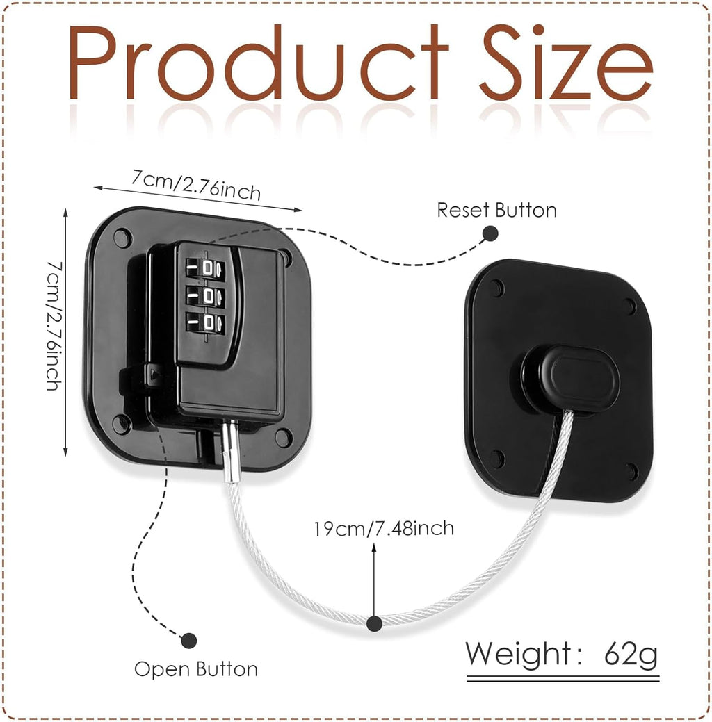 Refrigerator Lock, Combination Lock for Refrigerator Cabinets, Drawers, Heavy Duty Fridge Lock, Easy Install No Keys Needed, Black (Black-3Pack)