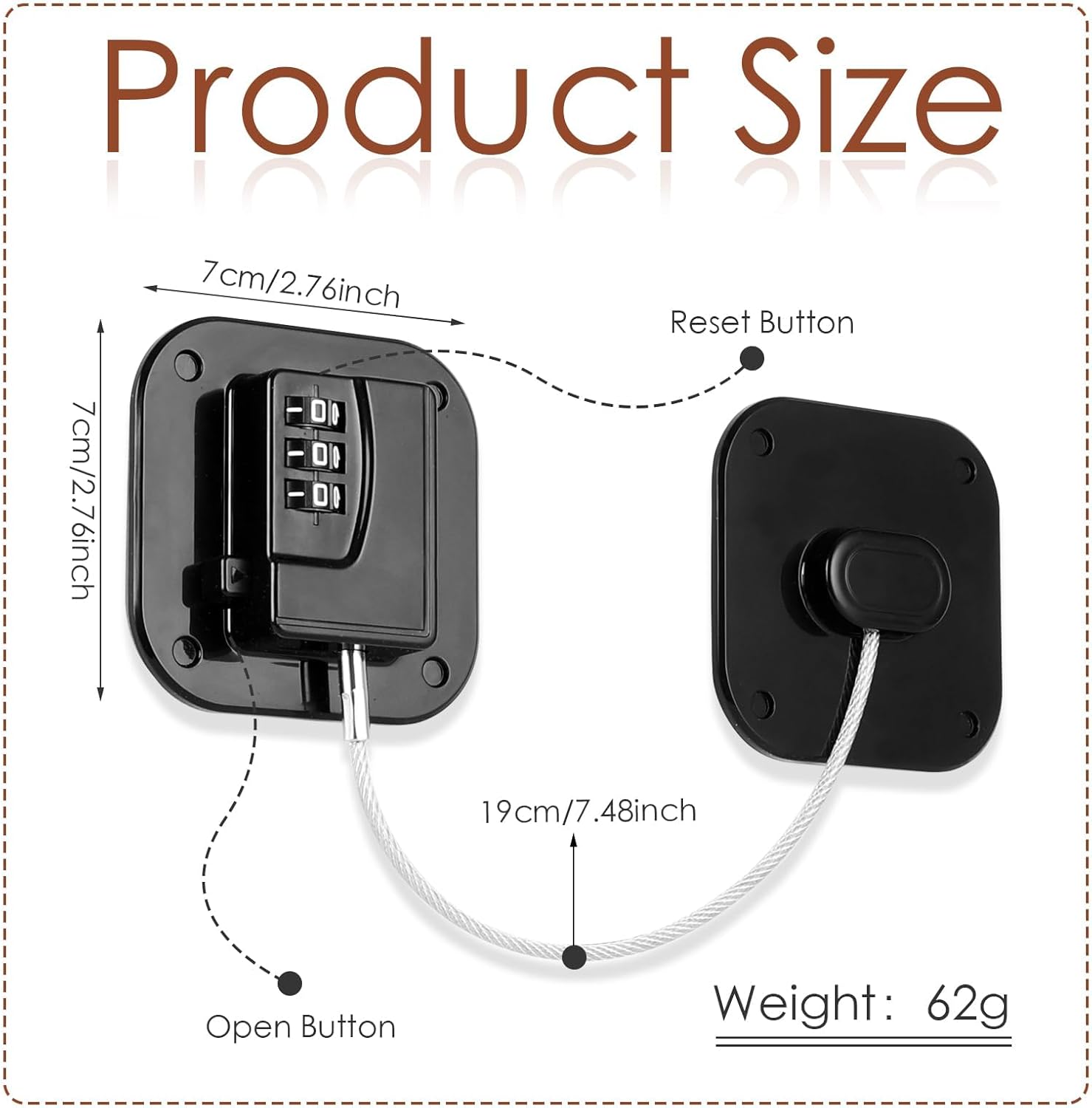 Refrigerator Lock, Combination Lock for Refrigerator Cabinets, Drawers, Heavy Duty Fridge Lock, Easy Install No Keys Needed, Black (Black-3Pack)