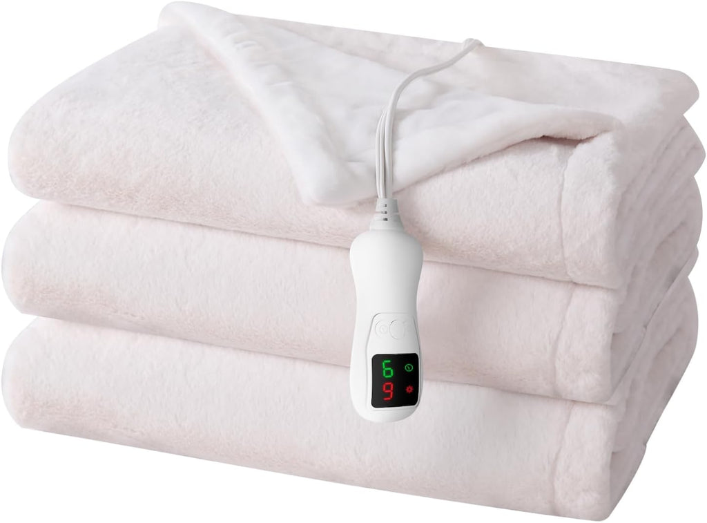 Electric Heated Blanket Twin Size, Washable Blanket Warmer for Home for Adults, Fast Heating Super Cozy Soft Fabric, 62" x 84", 9 Heat Levels, 1-9H Auto-Off, ETL Certified, Pink White
