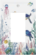 Blue Sea Turtle Ocean Fish Octopus Coral Decorative Outlet Covers 1 Gang Single Rocker Light Switch Cover Plate Wall Plates Gfci Faceplate For Bathroom Kids Room Decor
