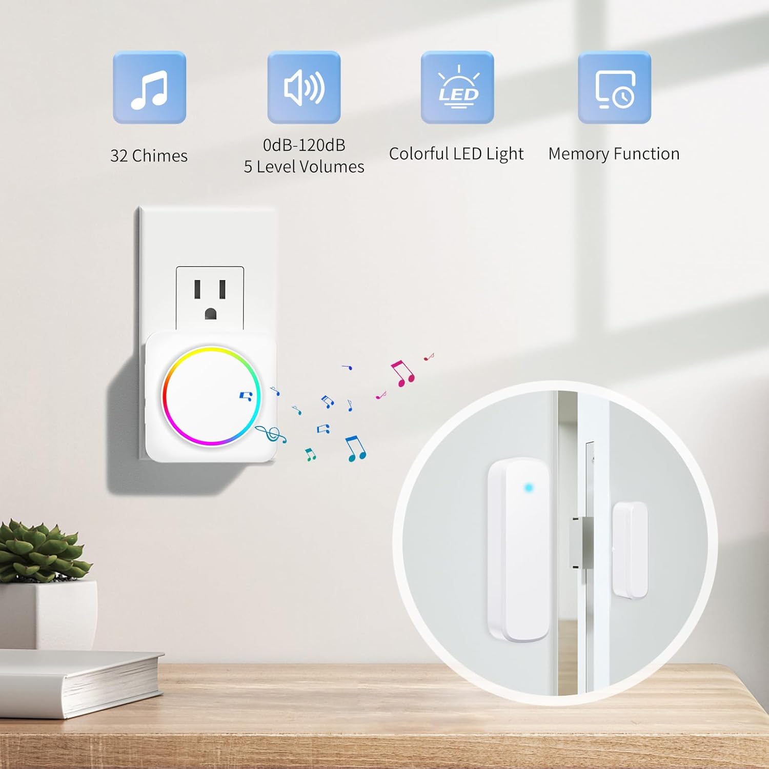 Door Chime, Door Sensor Chime When Door Opens, BITIWEND Door Entry Alarm for Business/Home/Office/Store, 600 FT Range, 32 Chimes 5 Adjustable Volume Door Ringer Alert 2Sensor + 1Receivers White