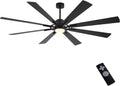 WINGBO 72" DC Ceiling Fan with Lights and 3 Downrods, Matte Black, 8 Plywood Blades, 6-Speed Reversible DC Motor, Large for Kitchen, Bedroom, Living Room