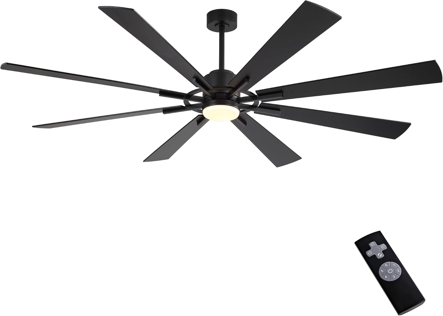 WINGBO 72" DC Ceiling Fan with Lights and 3 Downrods, Matte Black, 8 Plywood Blades, 6-Speed Reversible DC Motor, Large for Kitchen, Bedroom, Living Room