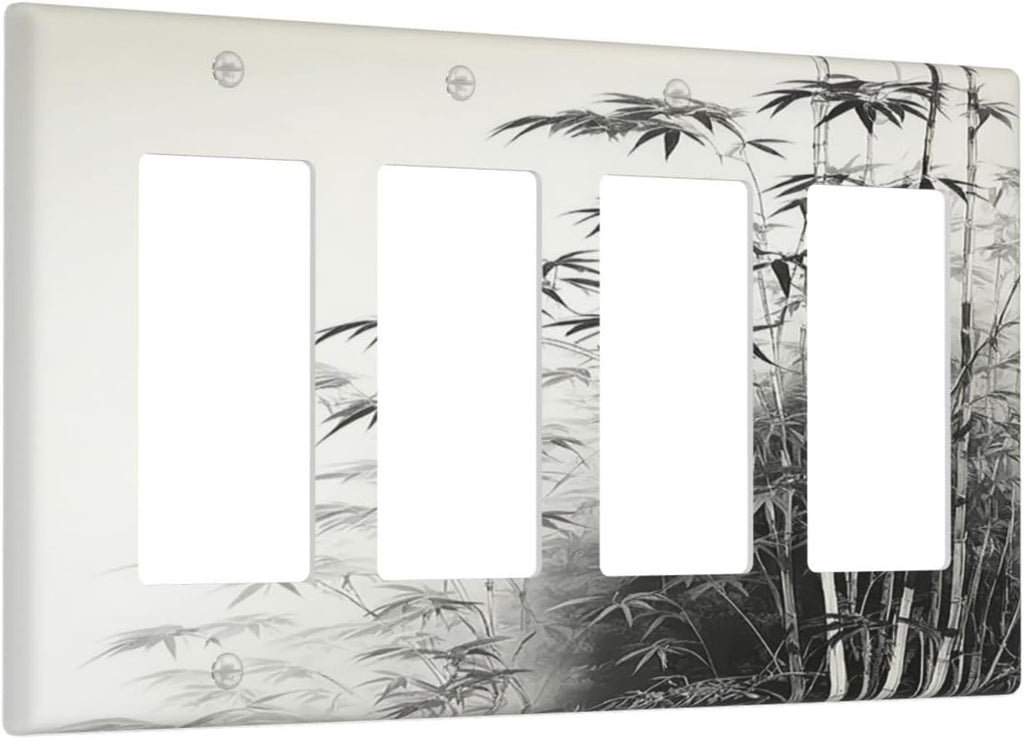 Watercolor Vintage Ink Bamboo Forest 4 Gang Wall Plates Outlet Covers Quad Rocker Light Switch Cover Plate Decorative Switch Plates GFCI Electrical Faceplate for Bathroom Bedroom Decor 4.5 X 8 IN