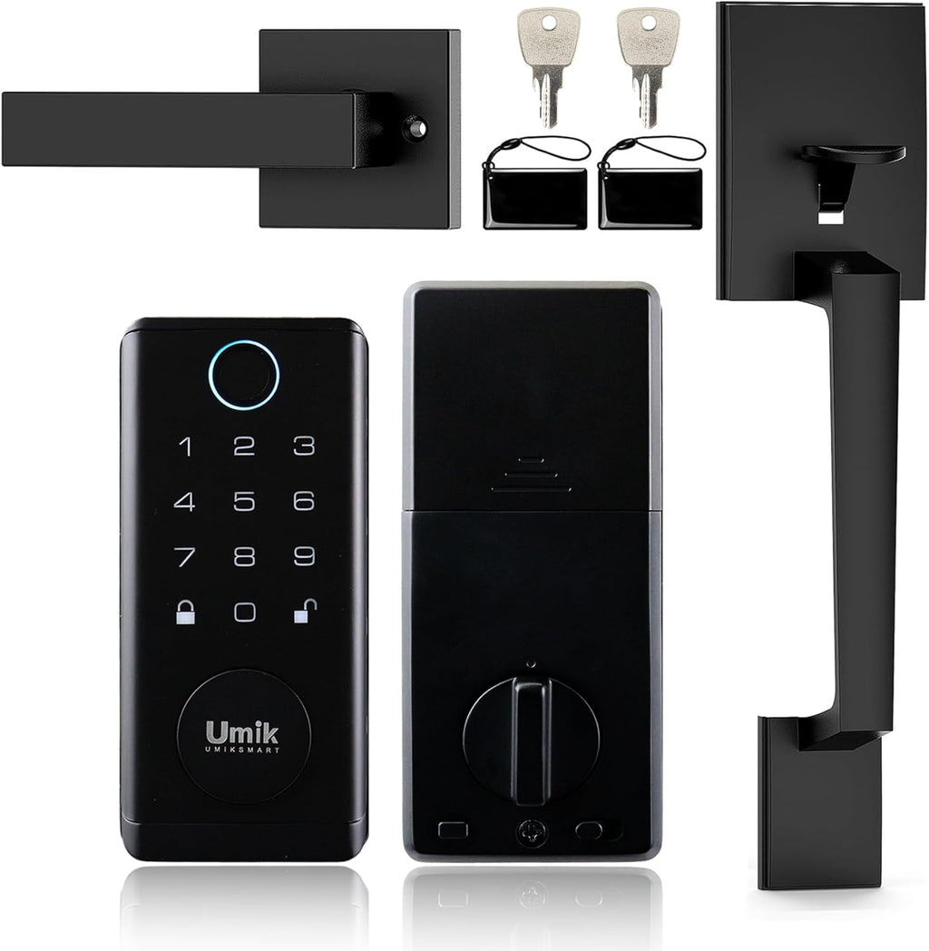 Fingerprint Smart Door Lock with Heavy Duty Handleset, Keyless Entry Door Lock, Electronic Keypad Deadbolt Locks, App Control for Front Door, Home (Matte Black)