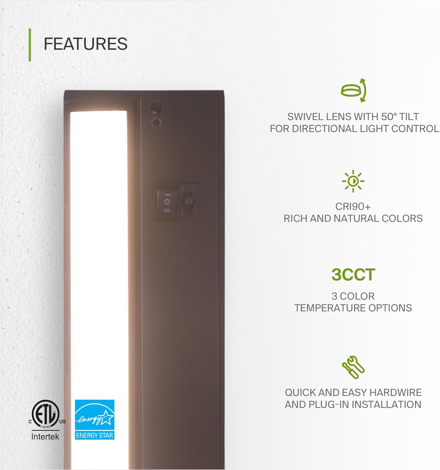ASD Swivel LED Under Cabinet Lighting Bronze, 12 Inch 5W, Hardwired or Plug-in, 2700K/3000K/4000K, Hi/Low Switch, Rotatable Lens, Dimmable Linkable Under Counter Light for Kitchen, ETL & Energy Star