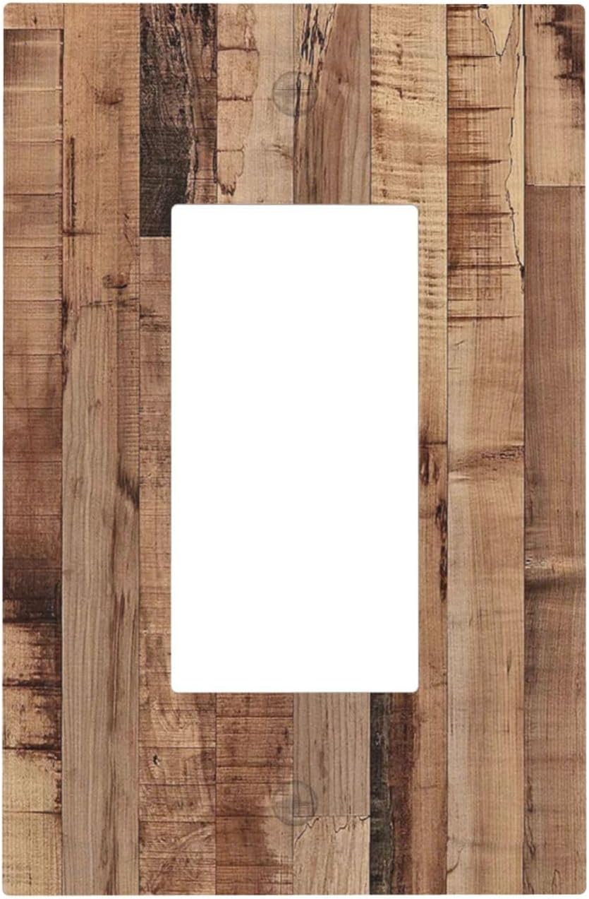 Decorative Outlet Covers Rustic Brown Wood Grain 1 Gang Single Rocker Light Switch Cover Plate Wall Plates GFCI Faceplate for Farmhouse Kitchen Decor