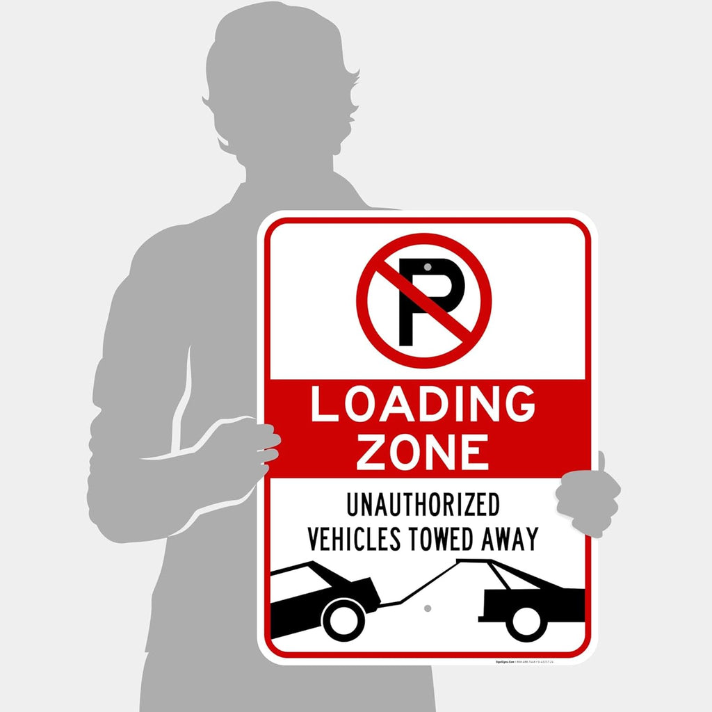 No Parking Symbol Sign, Loading Zone Sign, 18x24 Inches, Rust Free .063 Aluminum, Fade Resistant, Easy Mounting, Indoor/Outdoor Use, Made in USA