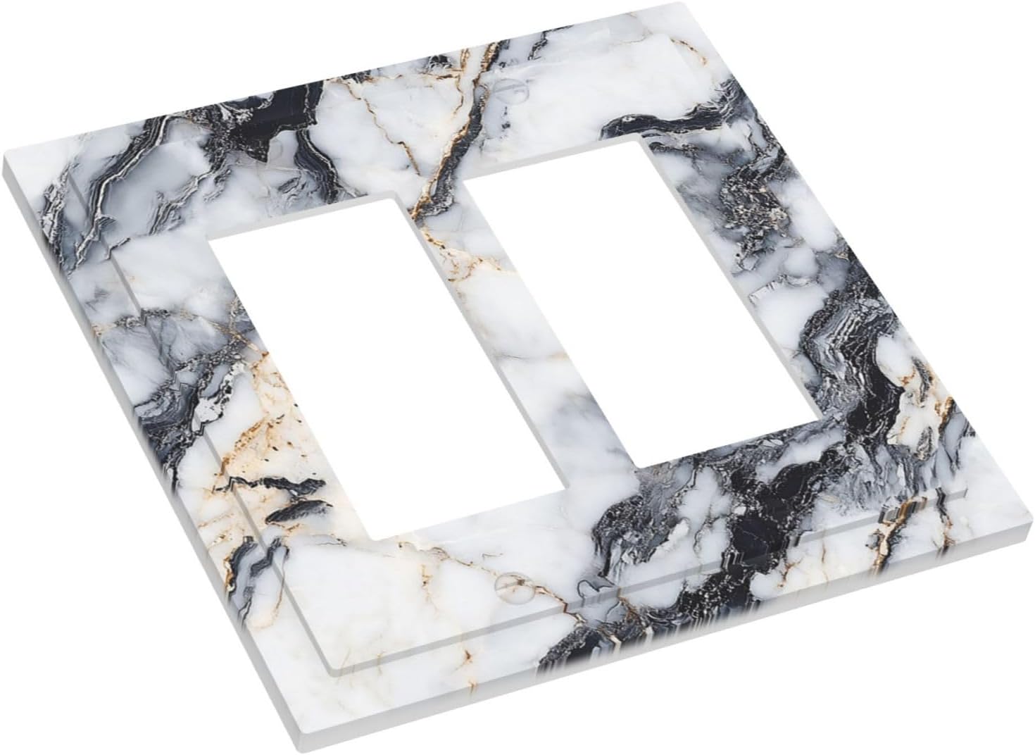 Decorative Outlet Covers Black Gold Marble Abstract Modern Luxury 2 Gang Double Rocker Light Switch Cover Plate Electrical Switch Plate Cover Decorate GFCI Wall Plate for Bedroom Home Decor