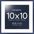 Homeforia 10x10 Picture Frame Navy Blue, High End Metal 10 by 10 Square Frames with Mat 8 x 8 Photo, 10by10 Poster Frame Matted to 8x8 Print, Wall or Tabletop Frame, Tempered Glass, Wall Kit, Set of 1