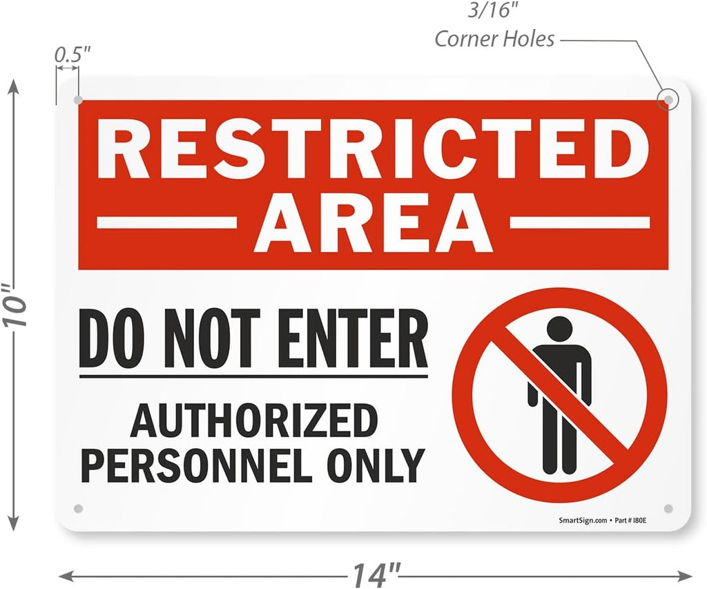 SmartSign 2-Pack 'Restricted Area Do Not Enter Authorized Personnel Only' OSHA Metal Sign - 10" x 14", 40 mil Laminated Rustproof Aluminum, Fade-Resistant, Red, Black and White, Made in USA