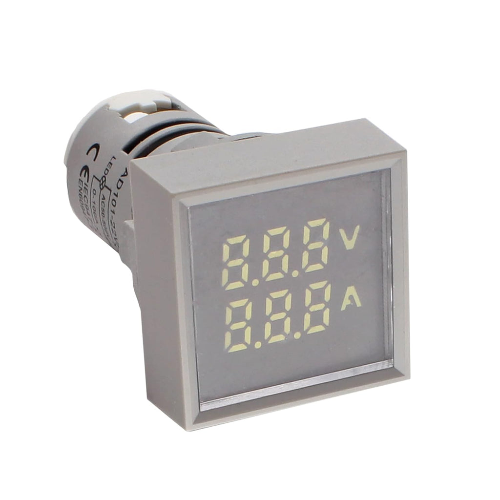 LED Voltage Display Panel Mount Volt Amp Meter, AD101-22VAMS 22mm Square Voltmeter and Ammeter, AC50-500V Voltage and 0-100A Current Meter, Grey (1 Pack)