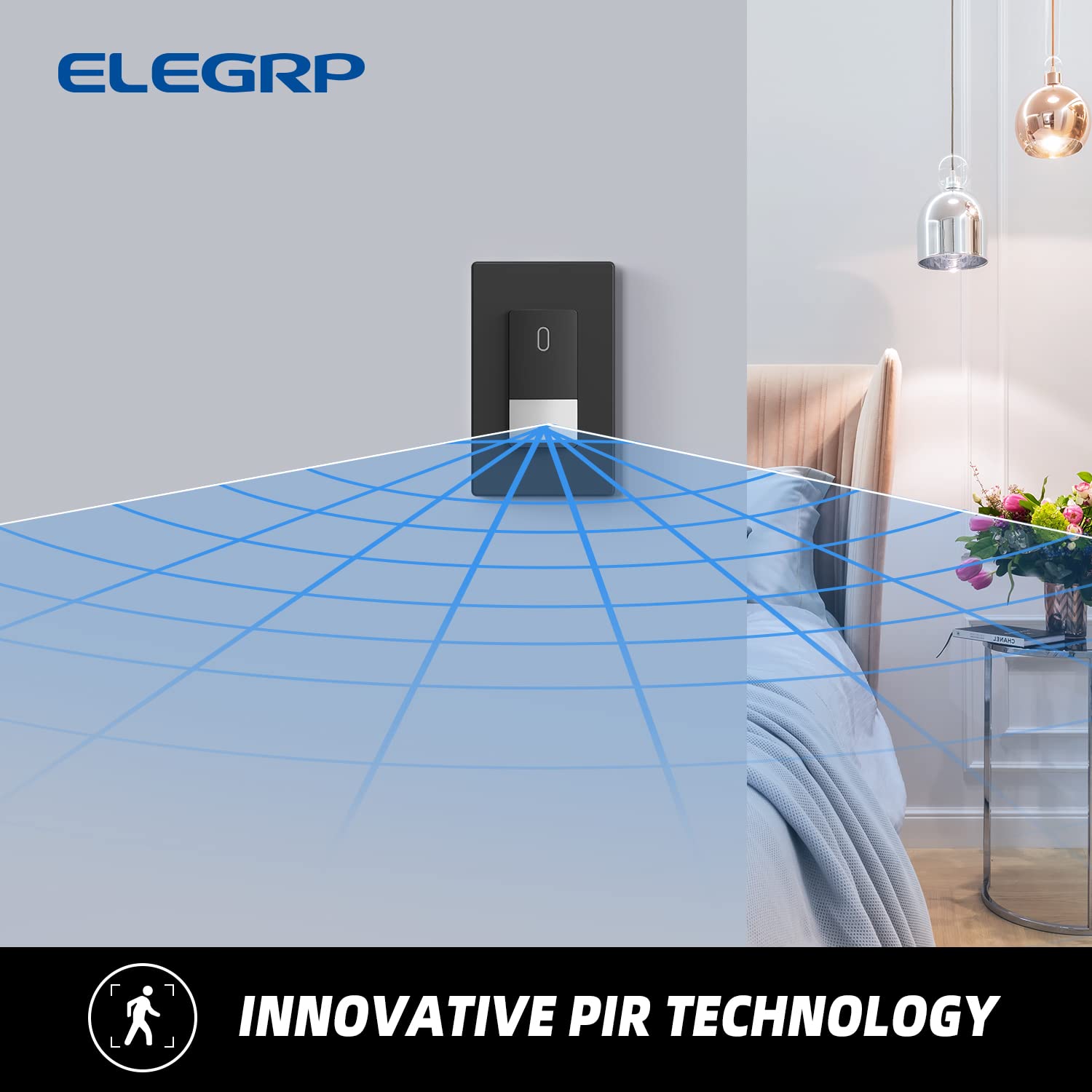 ELEGRP Matte Black Single Pole Occupancy Motion Sensor Light Switch, Need Neutral Wire, 120° Sensor Coverage PIR Infrared Motion Activated, for CFL/LED/MLV/INC/HAL/Fan, UL, 6 Pack