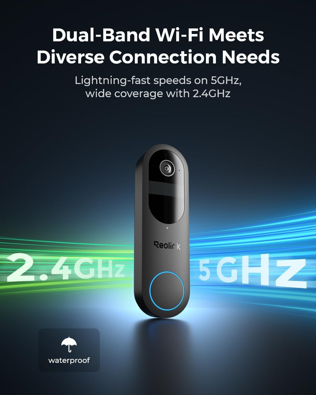 REOLINK 2K Battery Video Doorbell Camera, 150°x150° Head-to-Toe View, 2.4/5 GHz WiFi, Two-Way Talk, No Monthly Fee, Person/Vehicle/Package Detection(Chime not Included)
