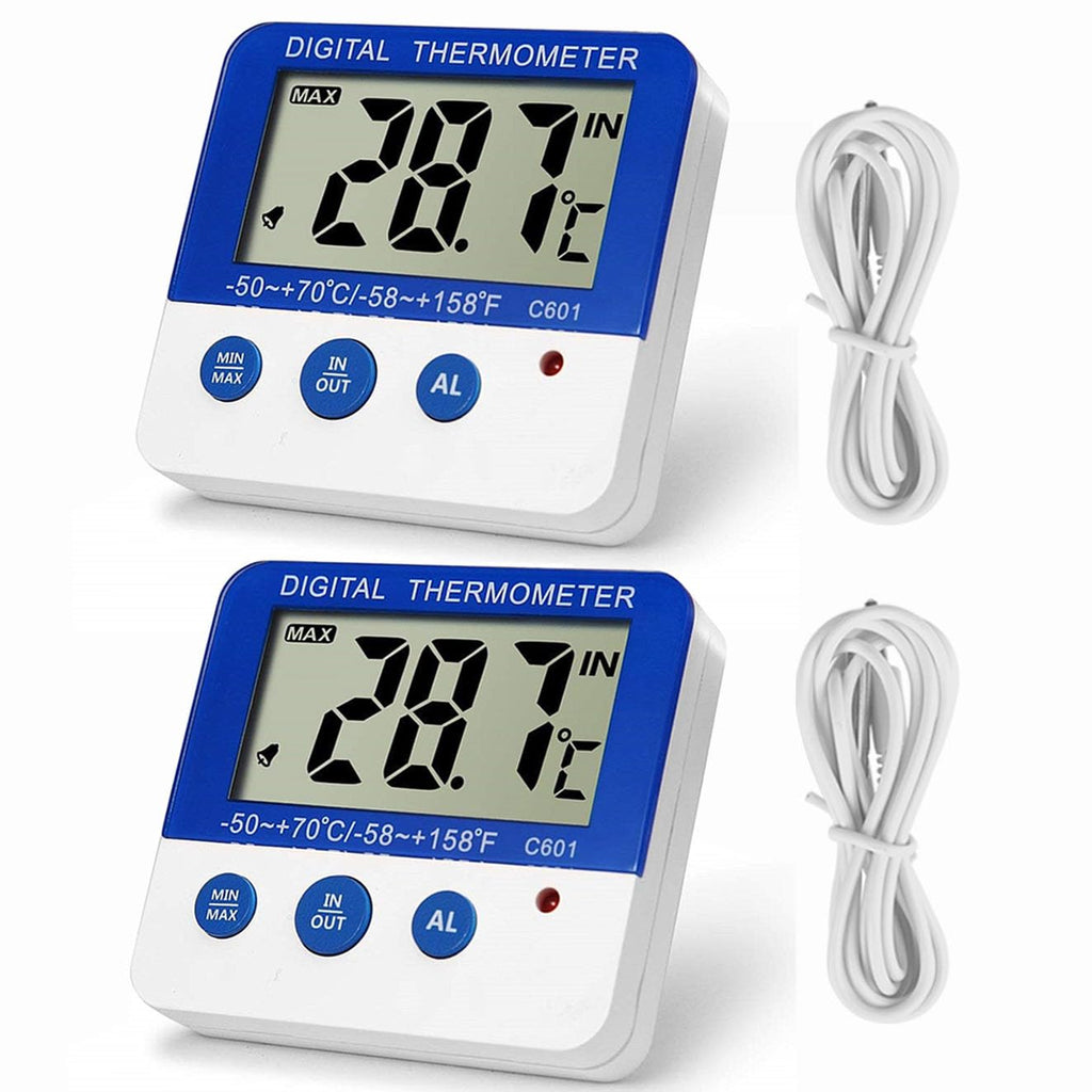 Fridge Freezer Thermometer Max/Min Memory High & Low Temperature Alarms Settings with LED Indicator Digital Refrigeration Thermometer with Magnetic,Stander 2 Pack