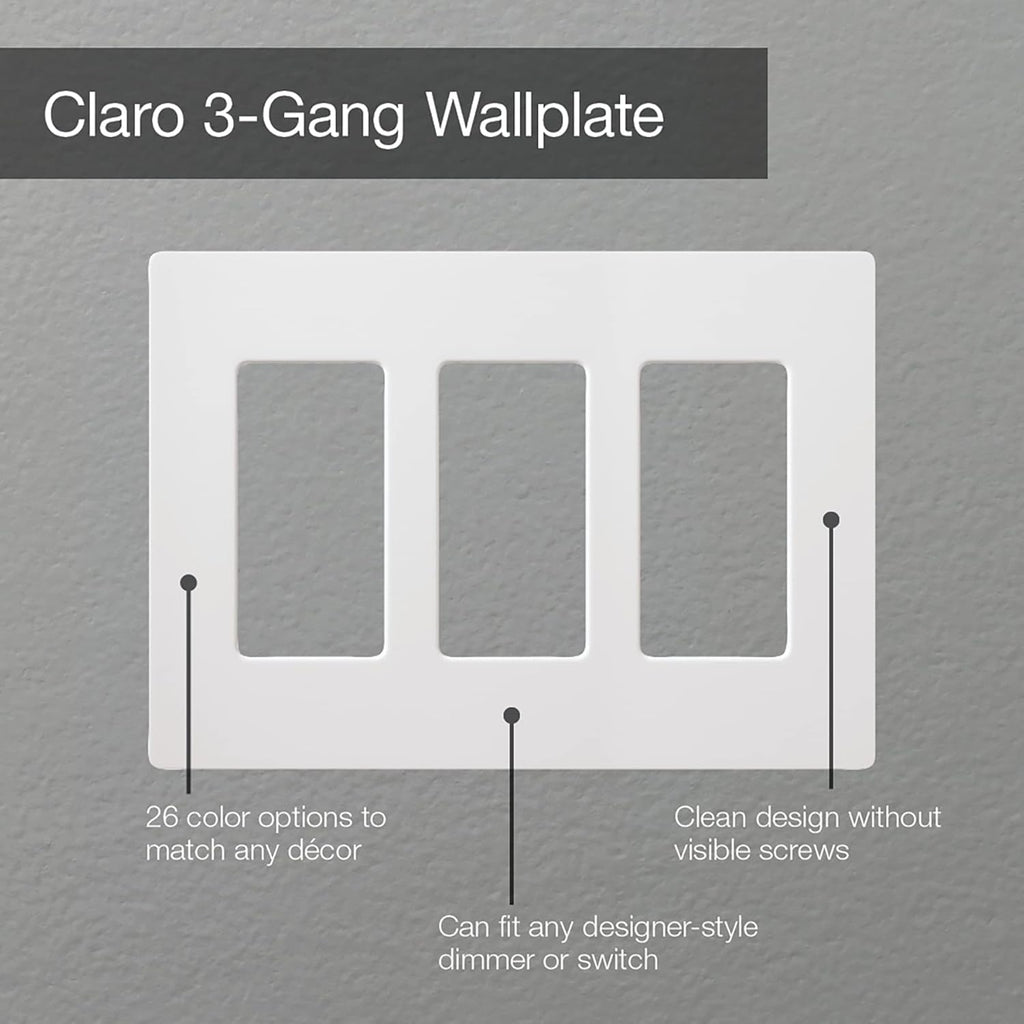 Lutron Claro Light Switch Cover Plate, 3 Gang Wallplate, for Decorator Light Switches, Rocker Light Switch Cover, Outlet Cover, Screwless Switch Plate Cover, Gloss, CW-3-GR, Gray