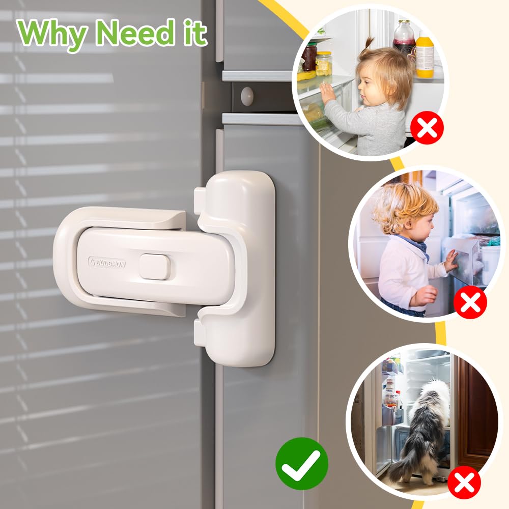 EUDEMON 1 Pack Refrigerator Lock, Child Proof Fridge & Freezer Lock for Kids & Toddlers, Easy to Install,no Tool Need or Drill (White)