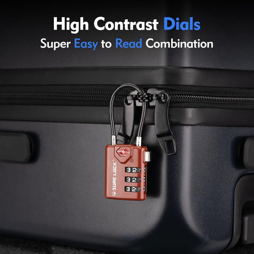 SURE LOCK TSA Compatible Travel Luggage Locks, Inspection Indicator, Easy Read Dials TSA Approved with Zinc Alloy