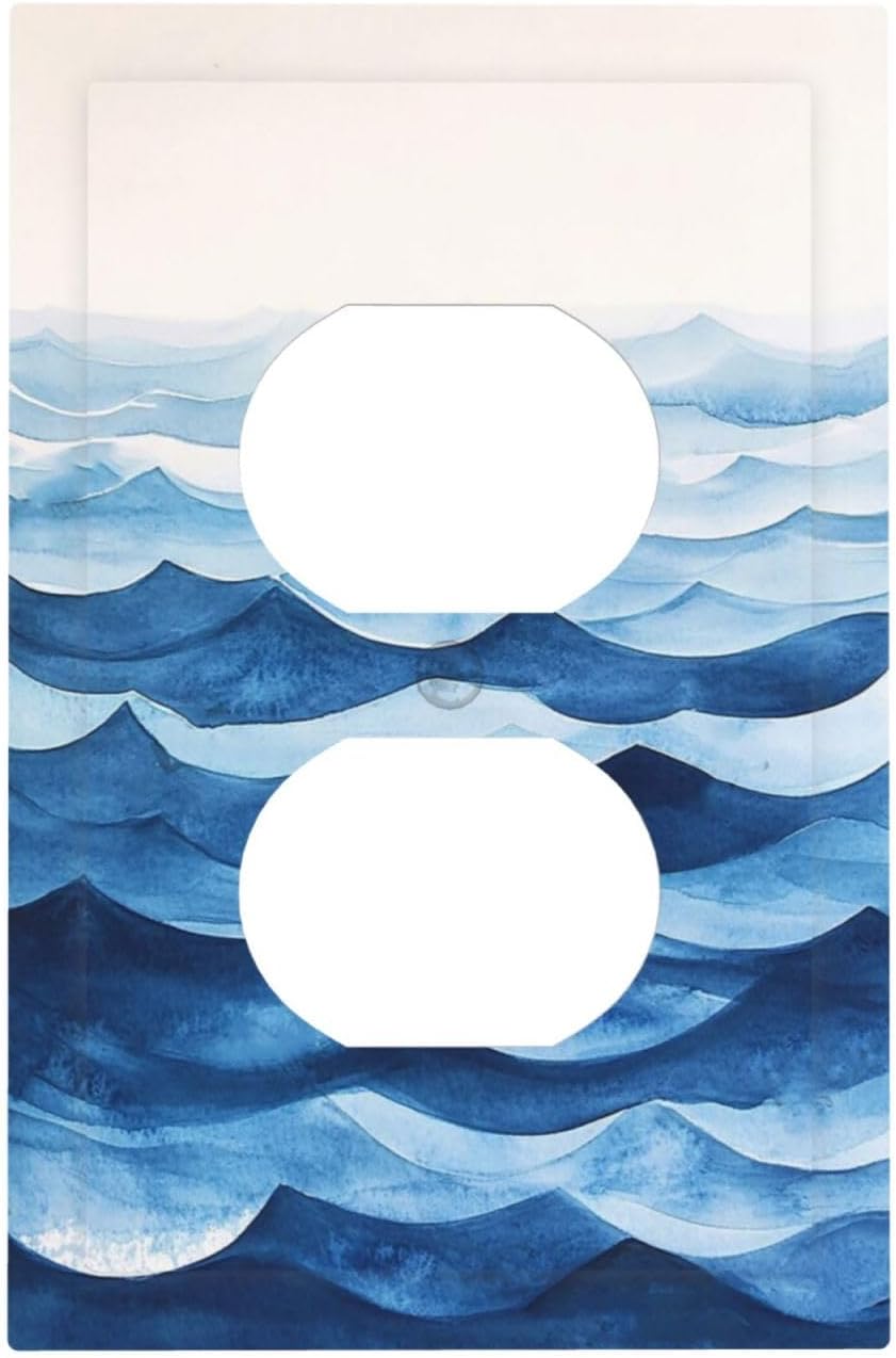 Outlet Covers Blue Watercolor Textured Abstract Ocean Wave 1 Gang Duplex Light Switch Cover Plate Decorative Switch Plate Covers Electrical Socket Cover for Bedroom living Room Decor