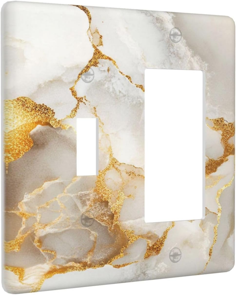 Gold Marble Crack Simple Abstract Print Outlet Covers 1 Toggle 1 Rocker Combination Decorative Wall Plate Electrical Switch Plates Light Switch Cover Plate for Bathroom Kitchen Home Decor