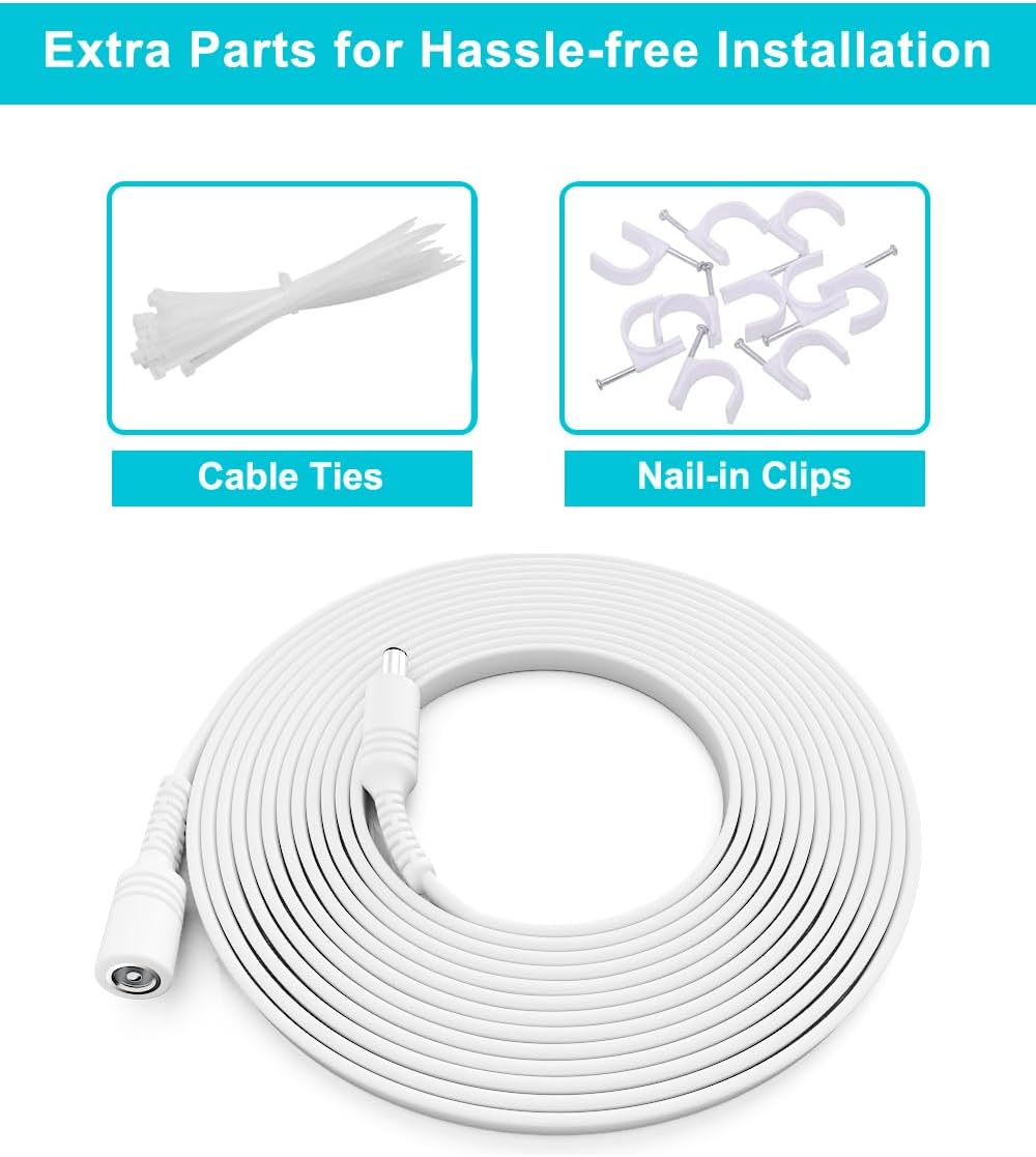Basesailor 12V DC Extension Cable 20ft 2 Pack,5V 9V 2.1mm x 5.5mm 5521 Power Supply Adapter Long Flat Extender Cord,Female to Male Wire for Outdoor CCTV Security Camera,IP Network Camera,DVRs