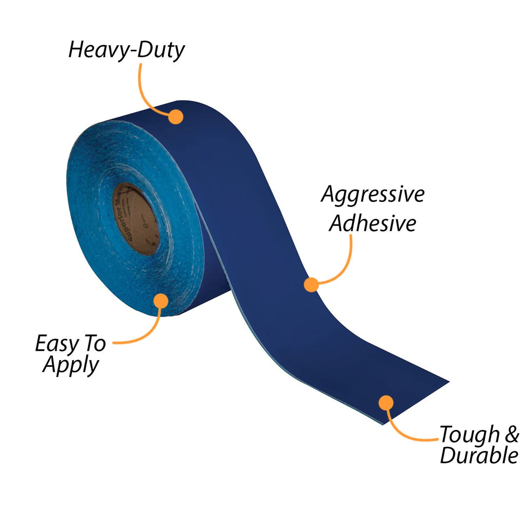 SmartSign Blue 4 inch x 100 feet Floor Marking Tape, 32 mil Vinyl Floor Tape, Superior Mark Industrial Use Safety Tape with Beveled Edges, Strong Adhesive, for Gym/Warehouse/Courts