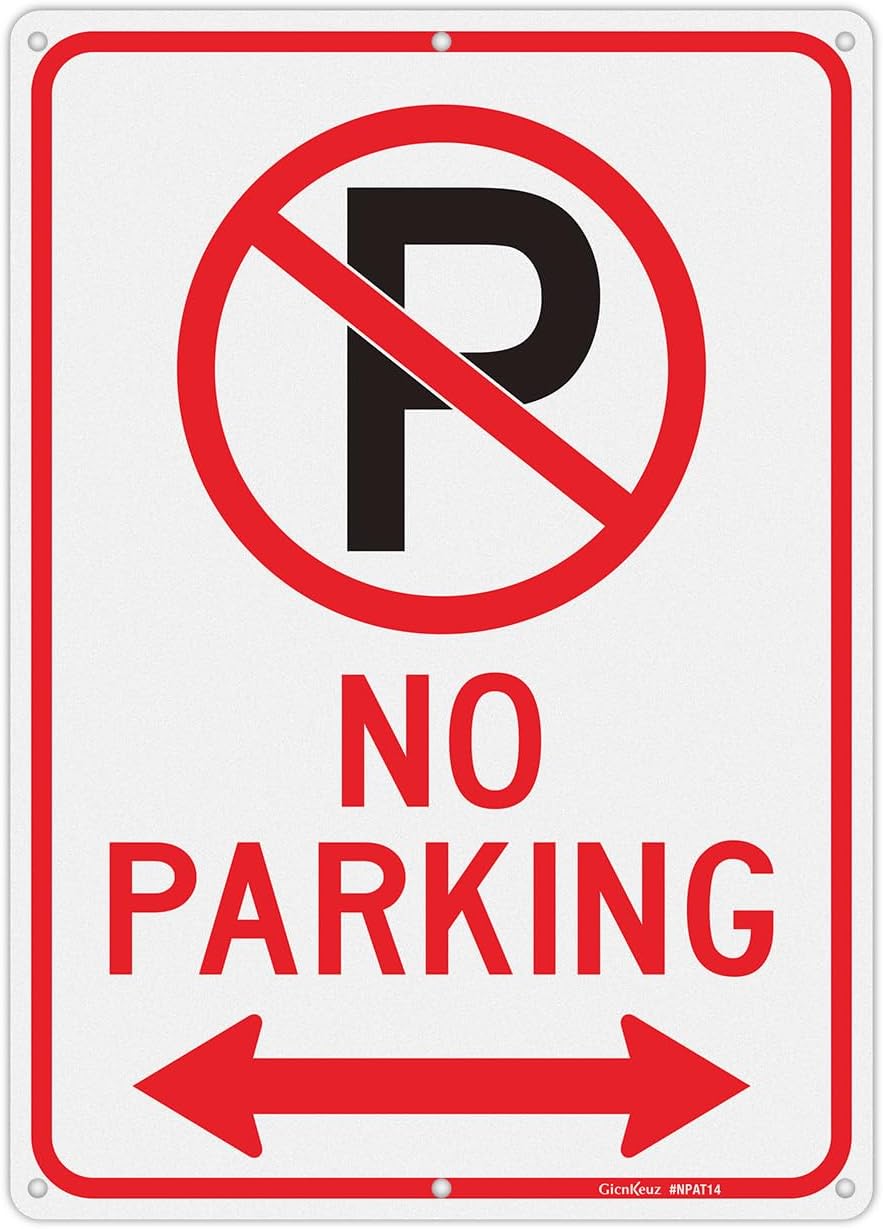GicnKeuz No Parking Signs with Arrow,14×10 Inches No parking sign .040 Reflective Aluminum,Waterproof and Fade Resistant,6 Pre-drilled holes,Easy to Install,Indoors and Outdoors Use (1-pack)