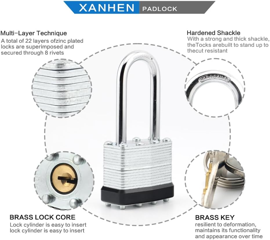 Lock Outdoor Padlocks, Key Lock, Padlocks with Same Key - Laminated Steel Keyed Padlocks with Long Shackle, 60 Pack, for Hasp Latch, Sheds, Fences, Storage Locker, School, Gym