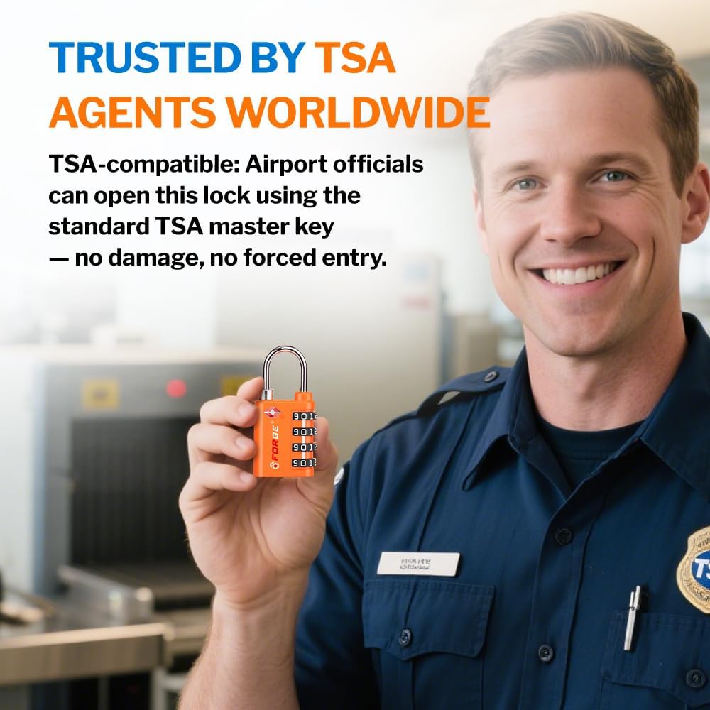 Forge Dual-Opening: Key or Combination Lock, TSA Approved Lock for Luggage, Pelican case, Travel, Gym, School, Luggage Combination Lock, Travel Bag Lock (Orange 2 Pk)