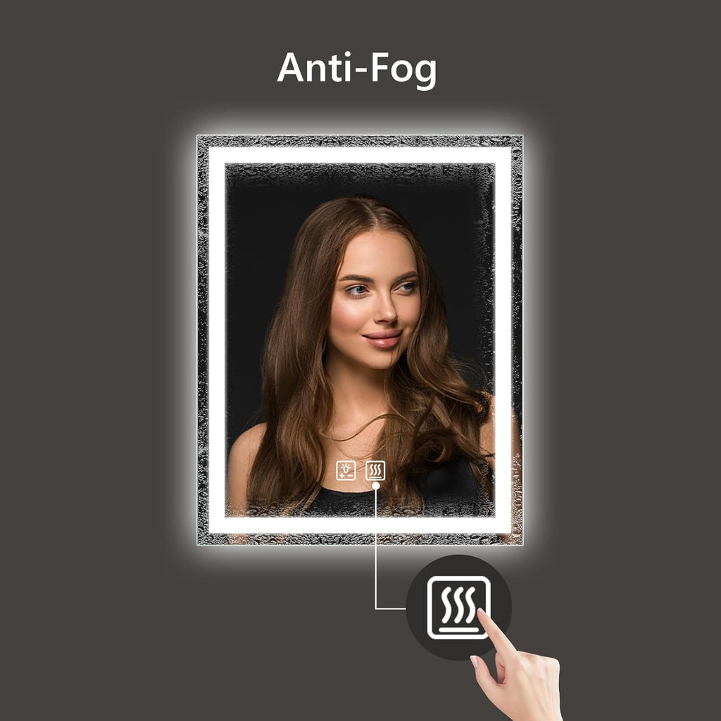 APRILSOUL 24x30 Inch LED Bathroom Mirror with Front and Backlit, Makeup Mirror with 3 Color Lights, Memory Function, Anti-Fog and Dimmable Light (Horizontal)