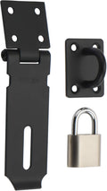 Alise Door Lock Hasp Latch with Padlock,4 Inch SUS 304 Stainless Steel Safety Packlock Clasp Hasp Lock Latch,with Fixing Screw for External Doors Window Cabinet Pet Cage, Black,MST009-B