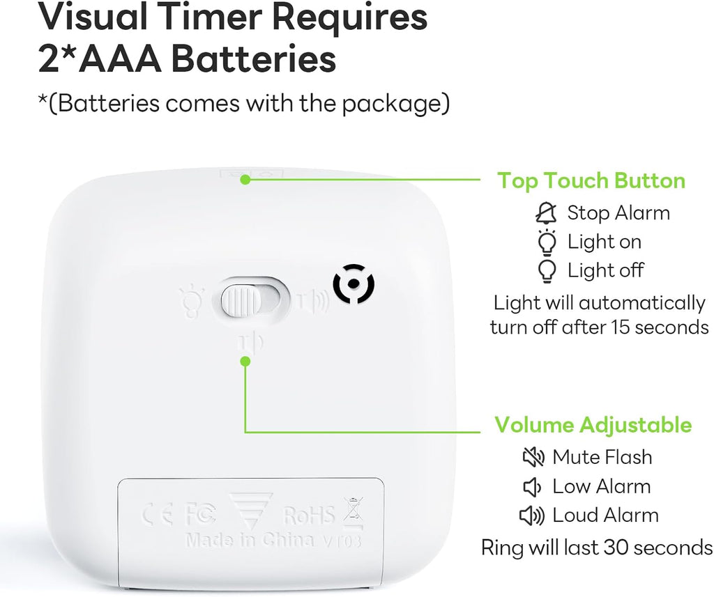 Yunbaoit Visual Timer with Night Light, 60-Minute Countdown Timer for Kids and Adults, Silent Classroom Timer, Time Management Tool for Home, School, or Work (Light Green)