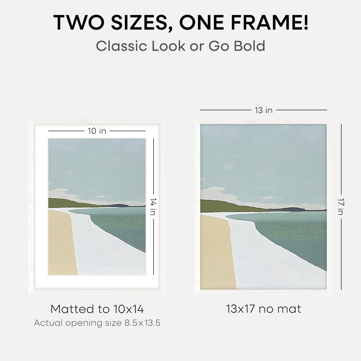Homeforia 13x17 White Picture Frame, High End Oak 13x17 White Wooden Poster Frames with Mat 10x14 for Print, 13 x 17 Wood Frame Matted to 10 x 14 Photo, 17x13 Frame, Tempered Glass, Wall Kit, Set of 1