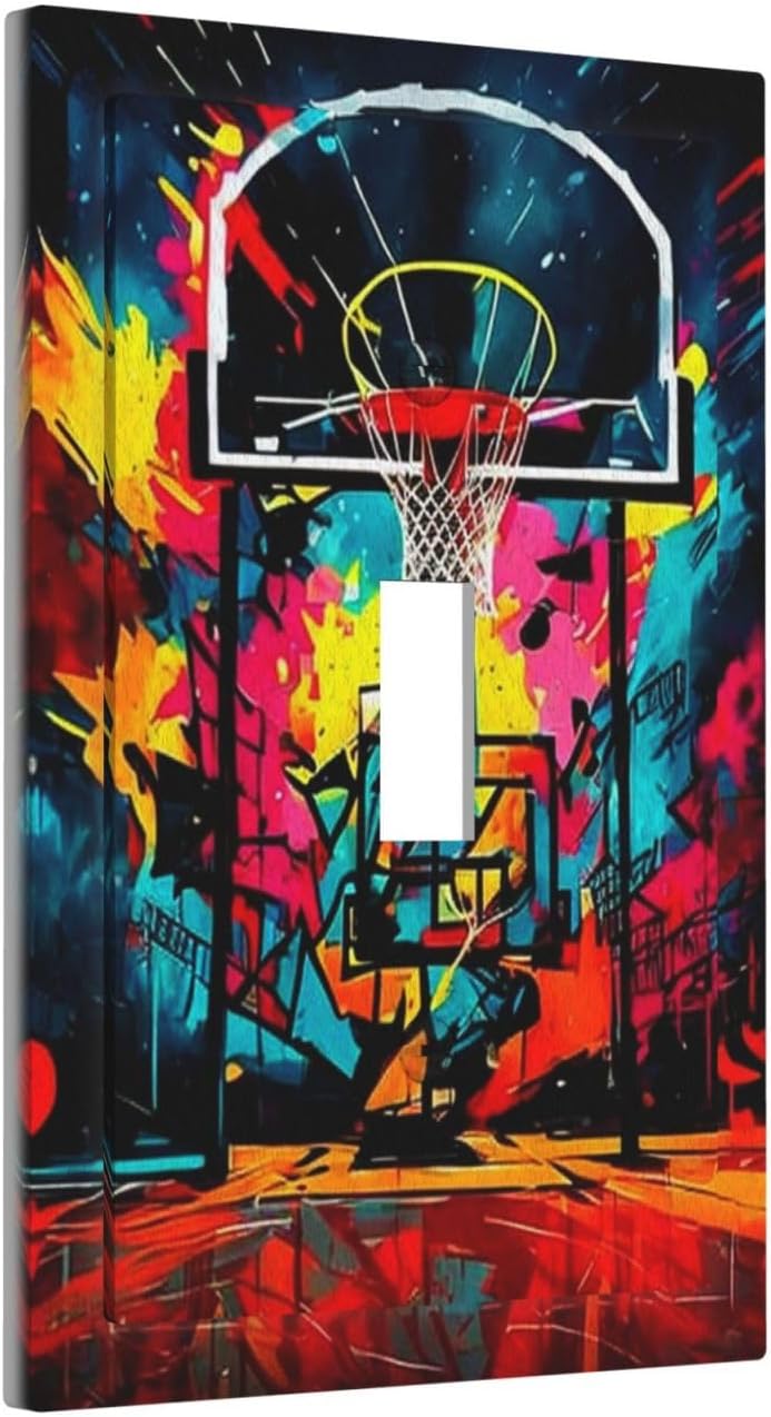 Colorful Graffiti Basketball Sport Basket Hippie 1 Gang Light Switch Covers Single Toggle Wall Plate Decorative Switchcover Electrical Switchplate for Country Bathroom Bedroom Decor