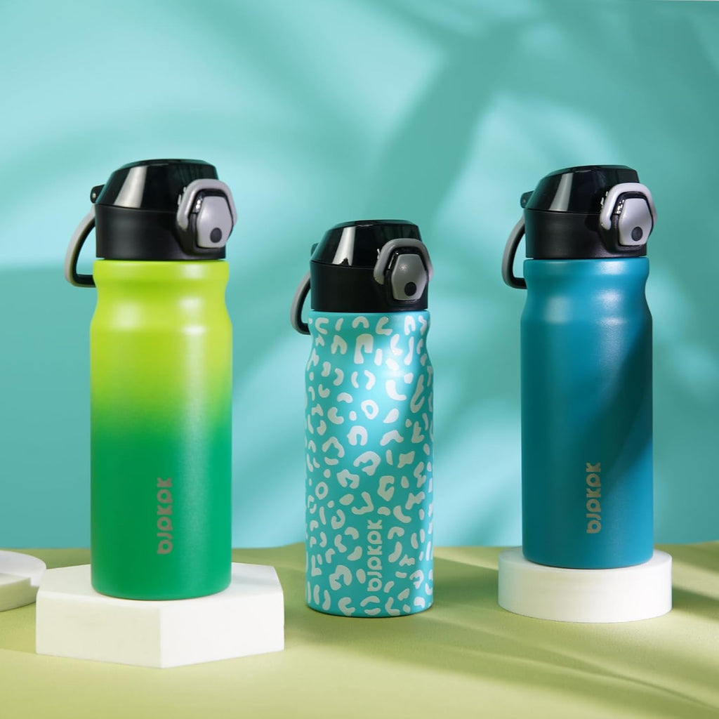 BJPKPK 18oz Insulated Water Bottle with Straw Stainless Steel Double Wall Water Bottles BPA Free Leak Proof Thermal Flask with Lockable Flip Lid and Soft Silicone Spout,Laguna